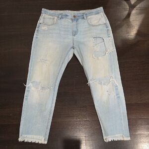 WOMEN'S ZARA CLASSIC LIGHT BLUE RIPPED JEANS DENIM PANTS $70 SZ 10
